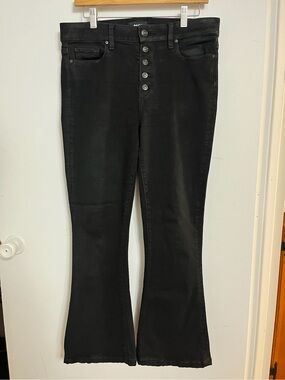 PAIGE Black High-Rise Flare Button-Fly Jeans